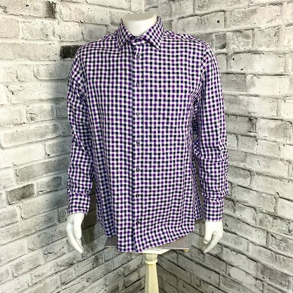 Klauss Boehler Gingham Print Button Down Dress Shirt - Picture 1 of 12